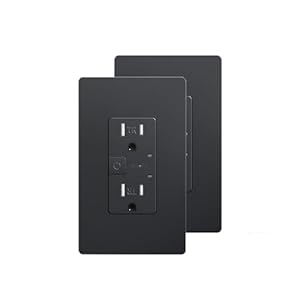 15A Smart Receptacle Outlet, Tamper Resistant Smart Wi-Fi Outlet Compatible with Alexa and Google Assistant, Voice Controland APP Remote Control, No Hub Required, FCC Certified, Black, 2Pack
