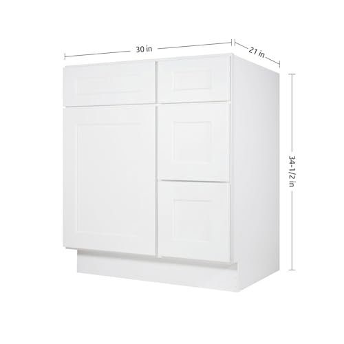 Image of Furinno Shaker Drawers Right Bath Vanity Cabinet Without Top, Ready to Assemble, 21 D x 30 W x 34.5 H, White