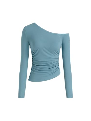 CIDER Women's Asymmetrical Neck Off The Shoulder Tops Ruched Long