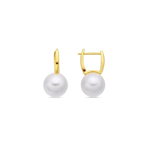 LUXENTER Pendientes con Perla Blanca acabados en Oro 18K. Color Blanco. Joyas para Mujer -Modelo Dical