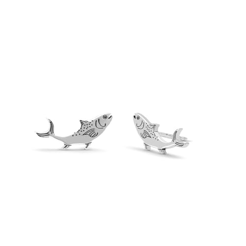 Boma Jewelry Sterling Silver Salmon Fish Stud Earrings