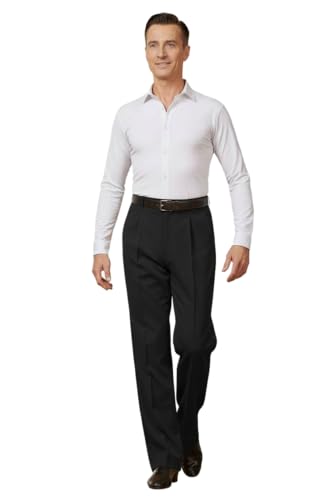 Ready4Dance Herren Tanz Hose für Standardtanz und Gesellschaftstanz, mit abgesteppter Buegelfalte vorne, Seitentaschen und Guertelschlaufen,05 Schwarz,L