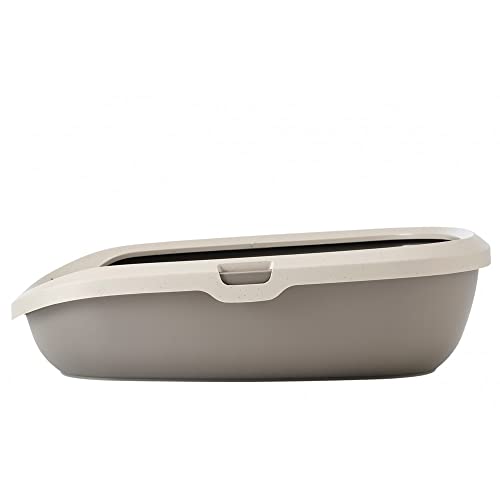 Image of Cat Litter Tray - Savic Gizmo Medium Happy Planet - Mocha Granite Grey - Recycled Material - Perforated Edge - Raised Back - Low Entrance - 44 x 35.5 x 12.5 cm