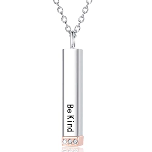 Be Kind of A B Necklace for Women: 925 Sterling Silver Hidden Message Necklace-Rose Gold/14k Gold/Silver 3D Vertical Bar Pendant Best Friends Sisters Friendship Sorority Jewelry Gifts