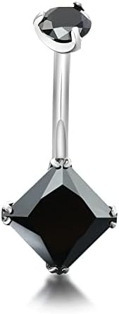 TGNEL G23 Pure Titanium Round and Rhombus Shaped CZ Belly Button Rings Petite Navel Ring for Women Body Piercing Jewelry 14G ASTM F136 Black Cubic Zirconia Belly Rings 10mm Belly Bars