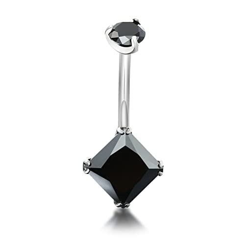 Tgnel G23 Pure Titanium Round And Rhombus Shaped Cz Belly Button Rings Petite Navel Ring For Women Body Piercing Jewelry 14G Astm F136 Black Cubic Zirconia Belly Rings 10Mm Belly Bars #TOP30