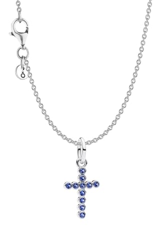 Collier Pendentif Croix Pierres Bleues Argent Sterling Prestige