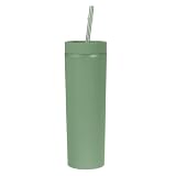 uxcell Skinny Tumbler with Lids and Straws, 16Oz Matte Light Green Skinny Tumbler Bulk, Reusable Pastel Acrylic Tumbler, Double Wall Plastic Tumbler for Cold Hot Drinks, Coffee DIY