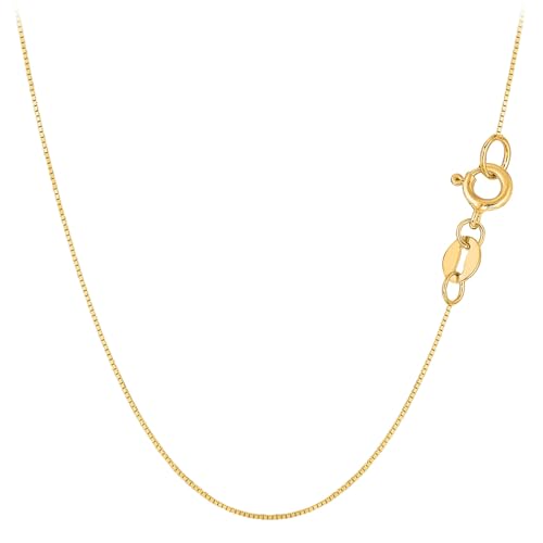 Jewelry Affairs 10k Real Solid Gold Mirror Box Chain Necklace, 0.6mm