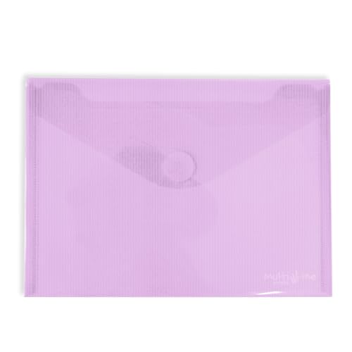 Grafoplás Packung mit 10 Umschlägen aus Kunststoff | Klettverschluss | Größe A5 | Lavendel | Multiline | 25,2 x 18 cm | Durchscheinend liniertes Polypropylen | perfekt für Dokumente im Viertel
