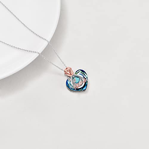 Popkimi Gifts For Nana Nana Necklace 925 Sterling Silver Crystal Nana Jewelry Birthday Gifts For Nana Necklace For Nana Love Heart Necklace Nana Necklace With Rose Flower Jewelry Birthday Gift #TOP3