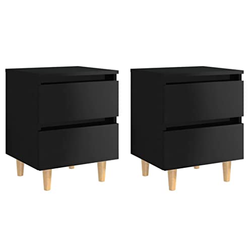 vidaXL 2X Tables de Chevet avec Pieds en Pin Tables de Nuit Armoires de Chevet Armoires de Lit Chambre à Coucher Maison Noir Brillant 40x35x50 cm