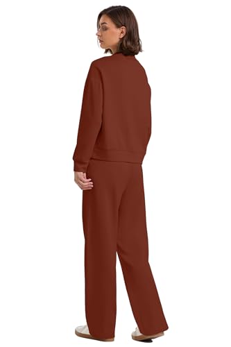 Image of WIHOLL Two Piece Sets for Women Fall Outfits Lounge Sets Mock Neck Tops Wide Leg Pants Vacation Travel Airport Outfits