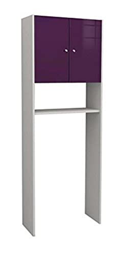 Berlioz Creations Mwc Aubergine Colonne Wc Ou Machine À Laver, 63 X 178 X 25 cm, 2 Portes + 1 Tablette, Fabrication 100% Française