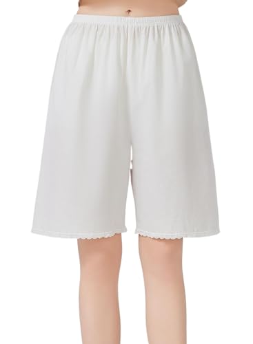 BEAUTELICATE Women’s Pettipants Pantaloons Pure Cotton Culottes Slips Underskirt Underdress Cooling Anti Cling Breathable Summer Pajamas Trousers Ivory Fifth pants, S