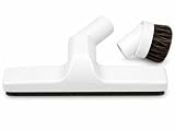 Plastic Floor Brush with Horse Hair Bristles Tool Attachment Fits 1.25 Inch Vacuum Cleaner Wands, 10 Inch Wide Cleaning Path, White. (10 Inch White + 3 Inch Dust Brush)