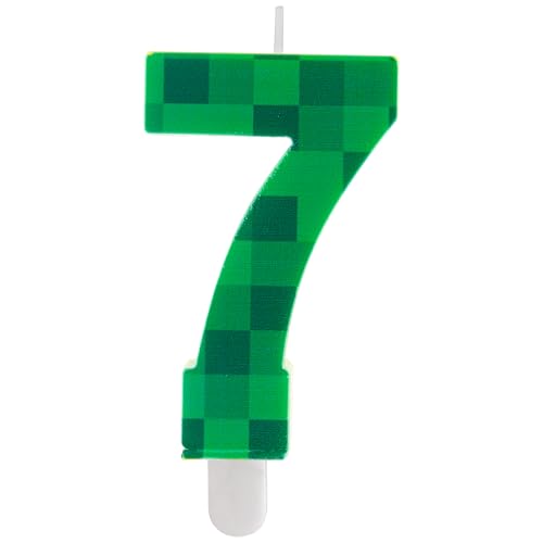 Yiran TNT Velas Numbe 7 aniversários, Pixel Green Number 7, velas de aniversário de Pixel Gaming para meninos e meninas, suprimentos de festa temática de