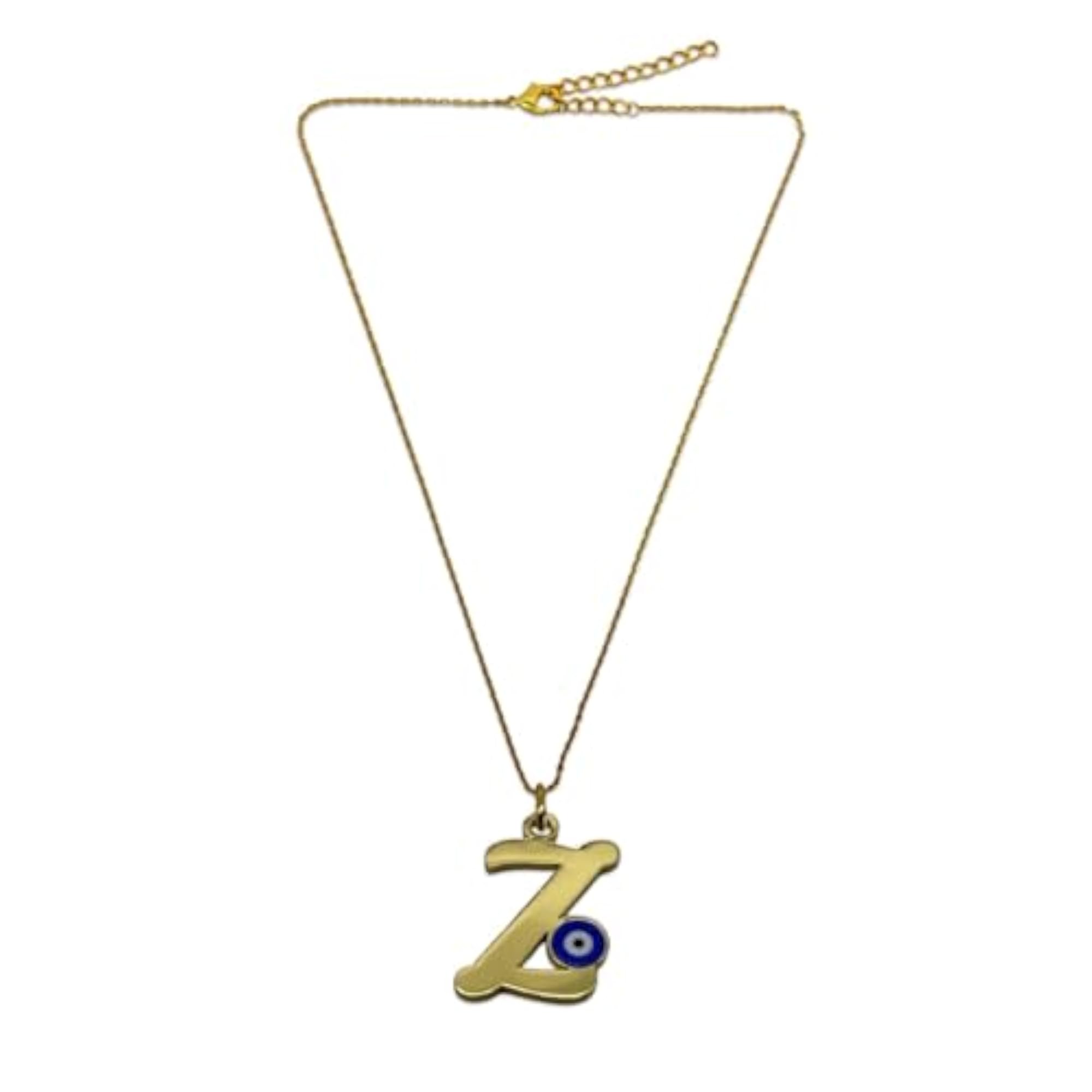 Women's Gold Plated Letter 'Z' Blue Evil Eye Initial Necklace