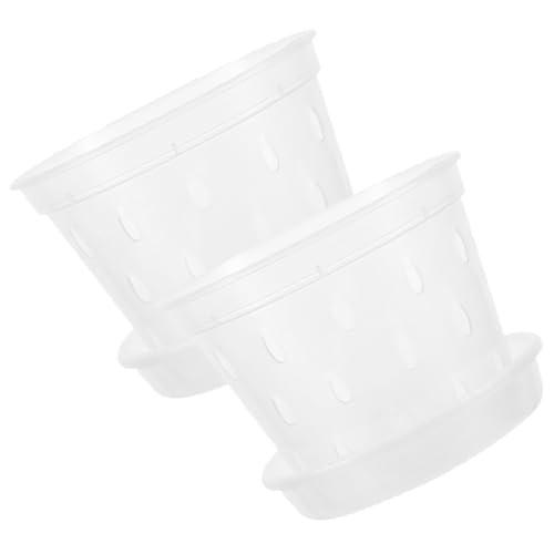 DOITOOL Set 2 Vasi per Orchidee Trasparenti in Plastica con Sottovasi Vasi da Vivaio Traspiranti con Drenaggio per Piantare Orchidee e Piante Contenitori per Giardinaggio con Ritenzione