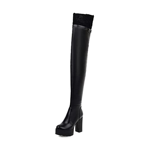 Bottes de mode pour femmes avec talon haut 11cm et détails en dentelle noire luxe