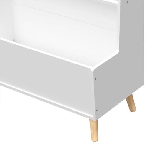 CuisinSmart Kids Bookshelf with Toy Organizer, 3-Tier Wooden Children's Book Shelf, Toy Storage Organizer with Legs, Kids Bookcase for Children's Room, Playroom, Nursery and Classroom White B