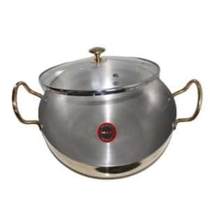 KITCART Pure Brass Kadhai Wok with Kalai with Handles Super Finish Kadhai with Glass Lid for Cooking & Serving- 2.5 LTR