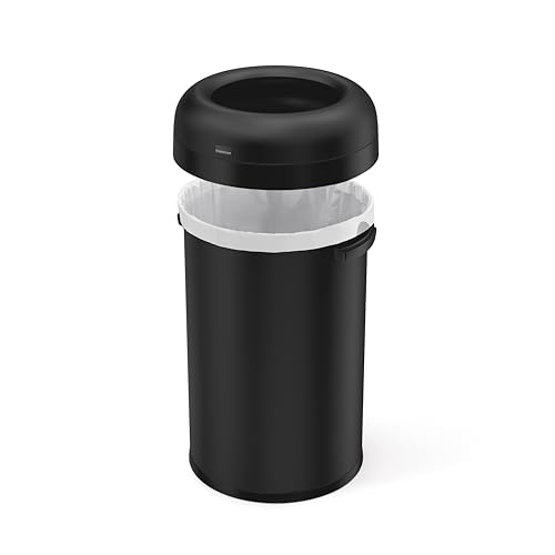 Image of simplehuman Bullet Open Can, 80L / 21.1 Gallon Commercial Trash Can for Restaurants, Cafes, High-Traffic Spaces, Heavy Gauge Steel, Wide Open Top, ADA-Compliant, Matte Black Steel