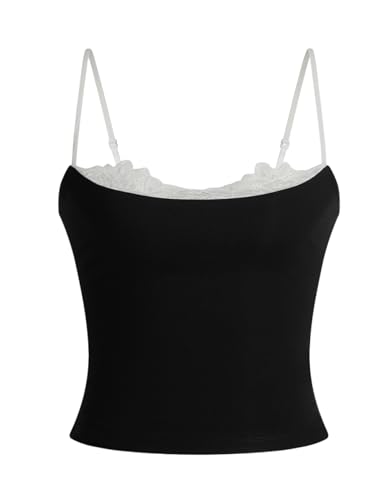 Aelfric Eden Womens Halter Tank Lace Patchwork Cami Top Crop Camisole Y2k Going Out Tops