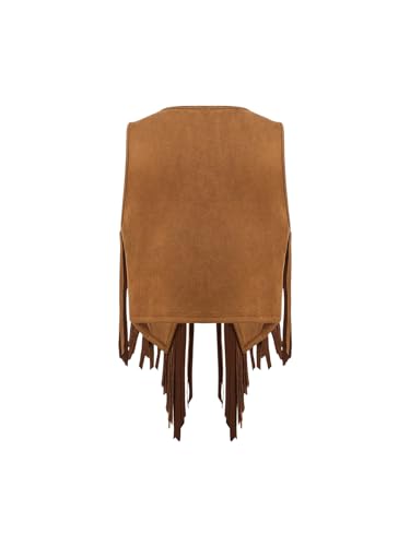 Verdusa Women's Fringe Vest Crop Jacket 70s Hippie Faux Suede Tassel Cardigan2