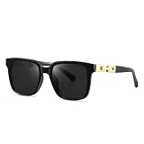 Colrea 2024 Trendy Square Sunglasses Womens Mens, Glasses with Gold Chain Type Trim UV400 Protection CL24001, 5.9, Black