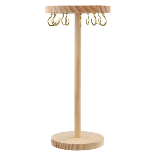 Présentoir à Bijoux en Bois Portable, Porte-Bijoux Présentoir de Collier étagère de Rangement Support de Table Rond avec 12 Crochets de Rangement pour la Maison, la Chambre à Coucher ou la Coiffeuse