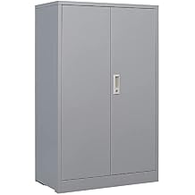 Metal Storage Cabinet with Locking Doors and 2 Adjustable Shelves, Small Lockable Storage Cabinets with Lock for Garage Home Office and All The Places You Need Gray