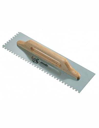 AUSONIA - 42086 LLANA DE ALBANIL GRANDE CON HOJA DE ACERO DE 48 X 14 CON DENTADO DE 10 X 10 FIJADA CON REMACHES AL MANGO DE MADERA