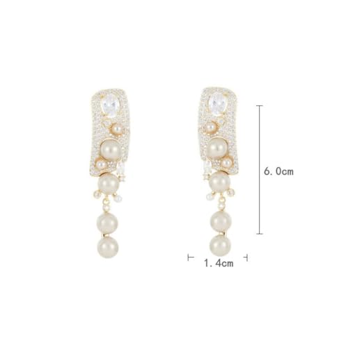 Boucles d'oreilles rétro perle et zircone de style palais français chic - 2