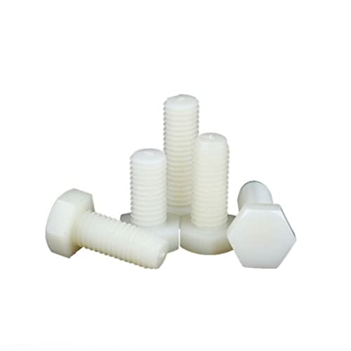 FEEIMOL Plastic Screws Nylon Hex Bolts Full Thread Machine Screws White M6x30mm (30 pcs)