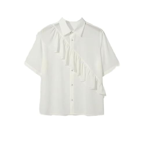 AIMAIBMLD Chemise Homme Mousseline Volants, Transparente Sexy Ample Manches Courtes été Apricot L