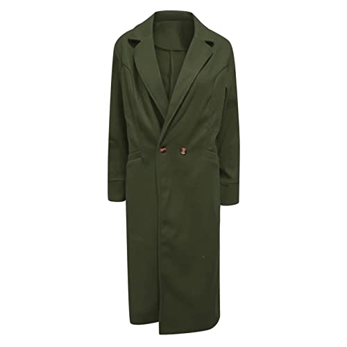Manteau d'hiver en drap uni vert chic avec boutons doubles longs