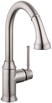 hansgrohe Talis C Brushed Nickel Bar Kitchen Faucet, Kitchen Faucets with Pull Down Sprayer, Faucet for Kitchen Sink, Magnetic Docking Spray Head, Polished Nickel 04216830