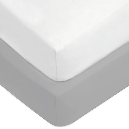 Image of American Baby Company 2 Pack Fitted Crib Sheets 52x28, White /Gray | Ultra Soft Microfiber Crib and Toddler Bed Sheets, Breathable & Gentle on Baby Skin, Neutral for Boys & Girls