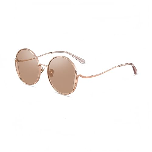 HEPTICS Round Oversized Sunglasses, UV Protection, Rose Gold Frame, 145mm