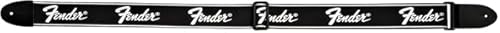 Fender Running Logo Guitar Strap, Adjustable 30 to 51 Inches, Reinforced Leather Ends, Comfortable 5cm Wide Polyester, Classic Black with White Stitching