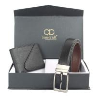 Image of Amicraft Faux Leather Men's Wallet & Belt Combo Set Black Brown Reversible Gift set
