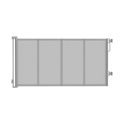 Upgraded 59'' Wide Retractable Baby Gates for Stairs with Reinforced Strip, Mesh Saftey Gate for Pets, Prevent Crawling Dog Gate fot Doorways, No Drilling, Indoor & Outdoor Use, 34'' Tall,Grey