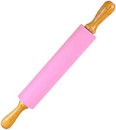 Silicone Rolling Pin for Baking - Nonstick Surface Wooden Handle (17" Large)