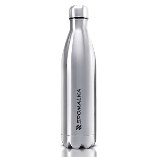 SPOMALKA Edelstahl Trinkflasche Doppelwandig & Isoliert, Spülmaschinenfest, Thermosflasche 12 Stunden heiß & 24 Stunden kalt, Kohlensäure Geeignet, Auslaufsicher, Breite Öffnung, Langlebig (750ml)
