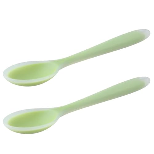 couponhub 2 Pcs Silicone Dinner Spoon, Multi-purpose Surrounding Transparent Design Soft Texture Ergonomic Design for Mixing Soup Rice Porridge Spoon Serving Kitchen Restaurant(Green)