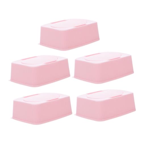 MUELODSIC 5piezas Caja Toallitas Infantil Con Tapa Antipolvo Organizador Viaje Toallitas Húmedas Niño Niña Portátil Para Guardado Seguro Hogar Oficina y Coche Diseño Rosa Atractivo