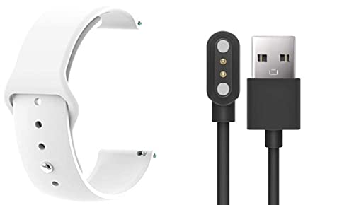 BQeT 22MM Strap with Magnetic USB Charger Combo Compatible with N_oise Colourfit pro 4/max/3(Check Model List) (White)