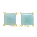 Pendientes de aguamarina natural de en plata de ley 925 bañada en oro, Pendientes cuadrados de estilo minimalista para mujer, WW_VSTD_0320