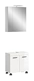 xonox.home – Badkombination inkl. Beleuchtung Nova 60x191x30 cm in weiß Hochglanz – 2-teiliges Set mit Spiegelschrank inkl. Licht & Roll-Unterschrank – Exklusive Optik, funktional & besonders schick